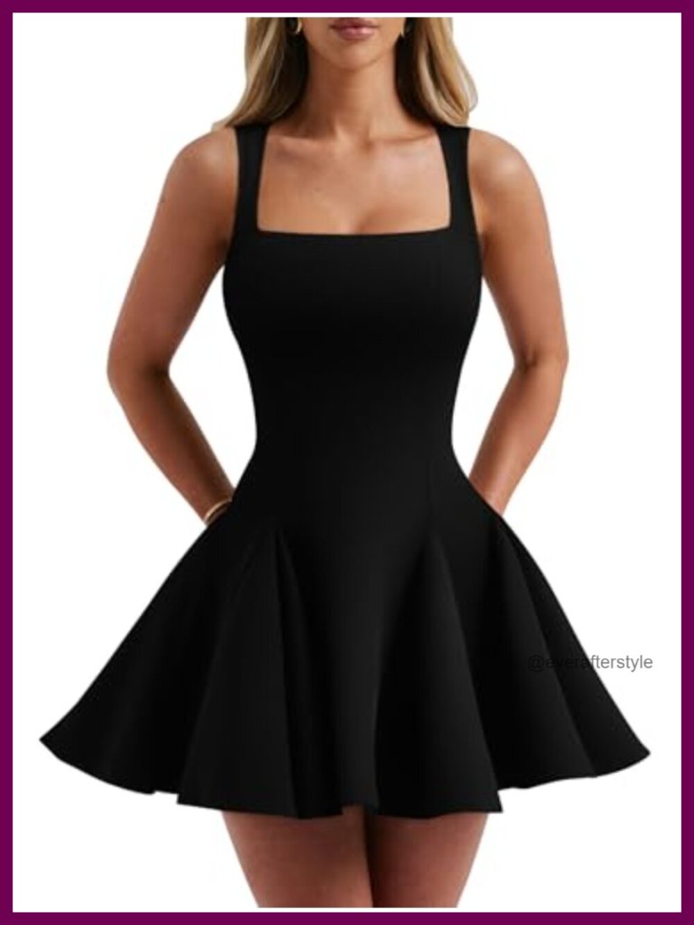 Women Square Neck Mini Dress Sleeveless A-Line Club Night Out